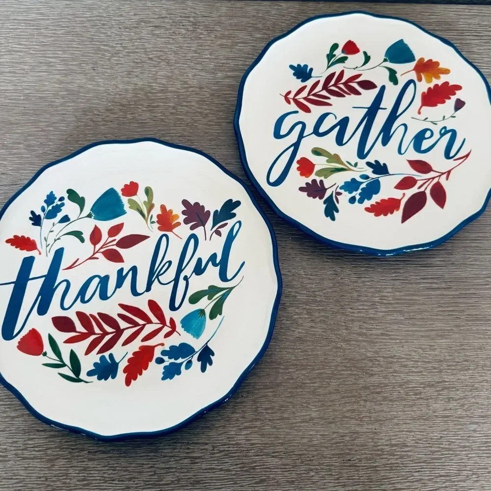 Fall Autumn Gather Thankful Ceramic Serving Plates Set